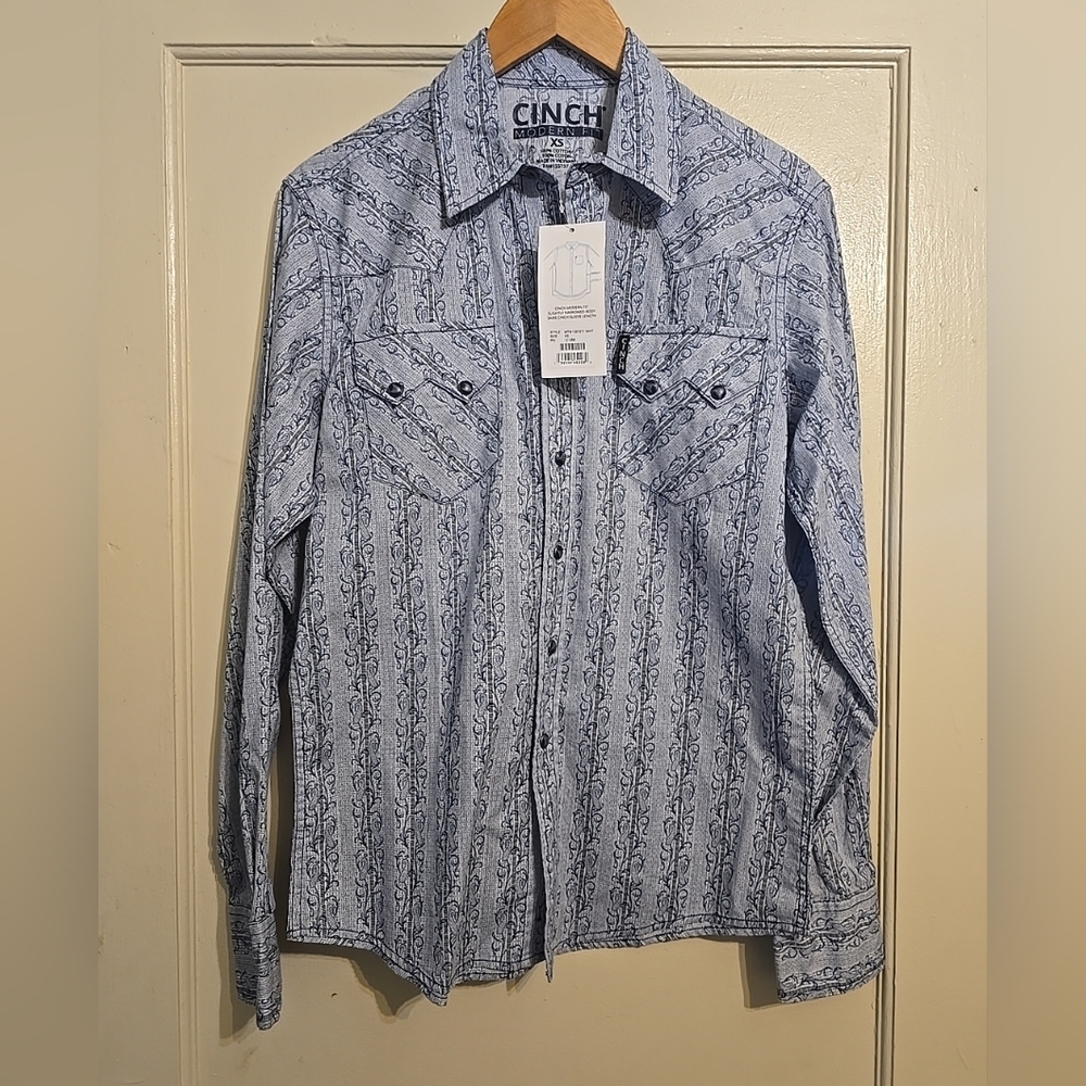 Cinch Blue Patterned Button-Up Shirt